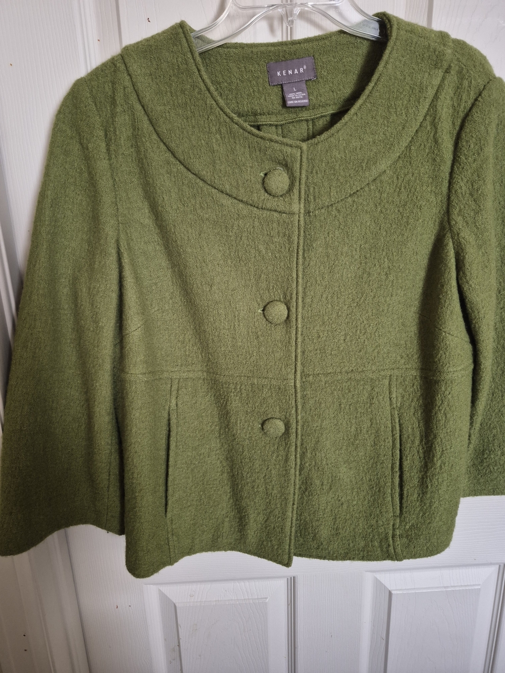 Size L Kenar Olive Green Wool-Blend Button Front Coat
